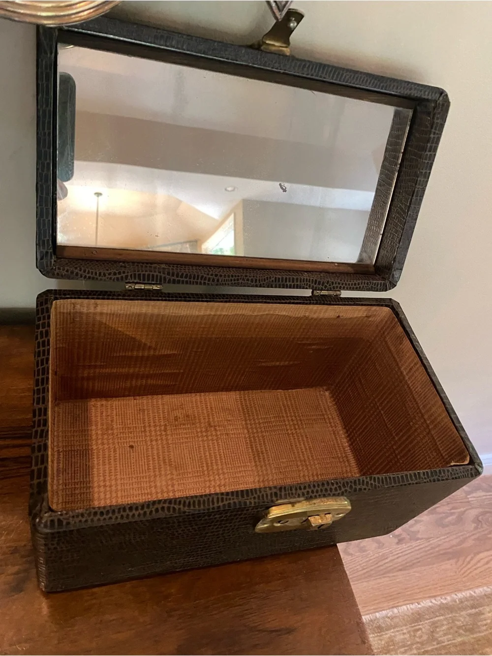 VTG or antique Faux Croc Train Case with Mirror. Lauren style decor